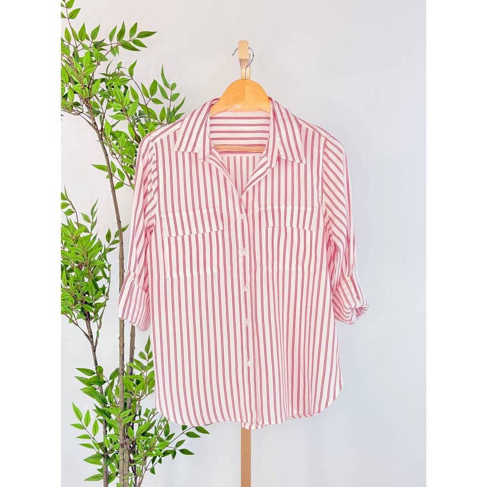 NEW JAK & RAE women's talma stripe button down shirt in red pepper